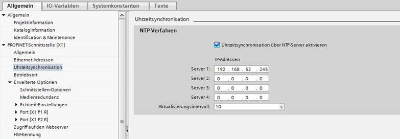 Schritt 4: SPS-Gerätekonfigurationseinstellungen für die Zeitsynchronisierung im TIA-Portal