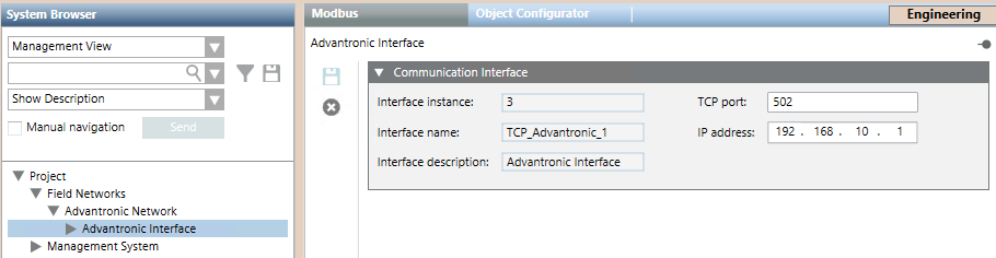 Kommunikationseinstellungen der Schnittstelle