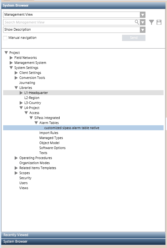 Benutzerdefinierte SiPass-Bibliothek im System Browser