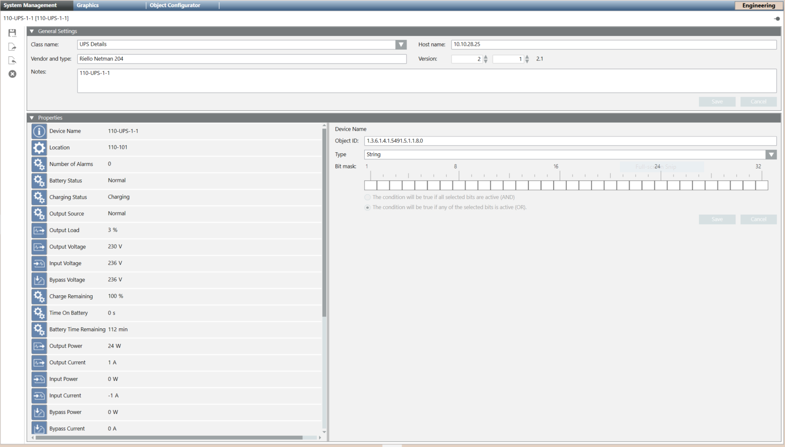 Beispiel der Riello USV-Konfiguration