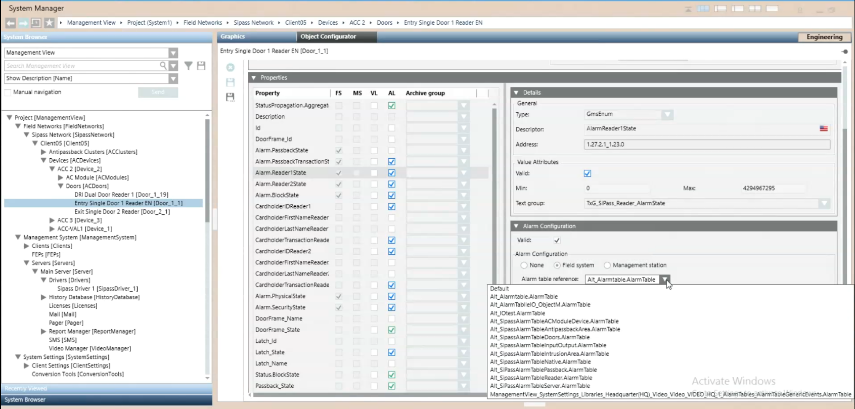 Einem Objektmodell eine benutzerdefinierte Alarmtabelle zuweisen