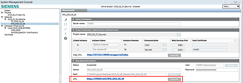 Server-URL in der Systemmanagement-Konsole