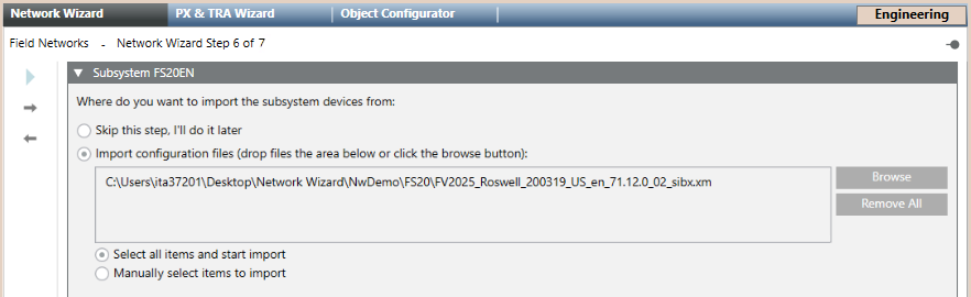 Brandmeldesystemkonfiguration importieren (optional)