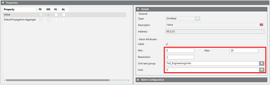 Konfiguration der Min-/Max-Eigenschaften