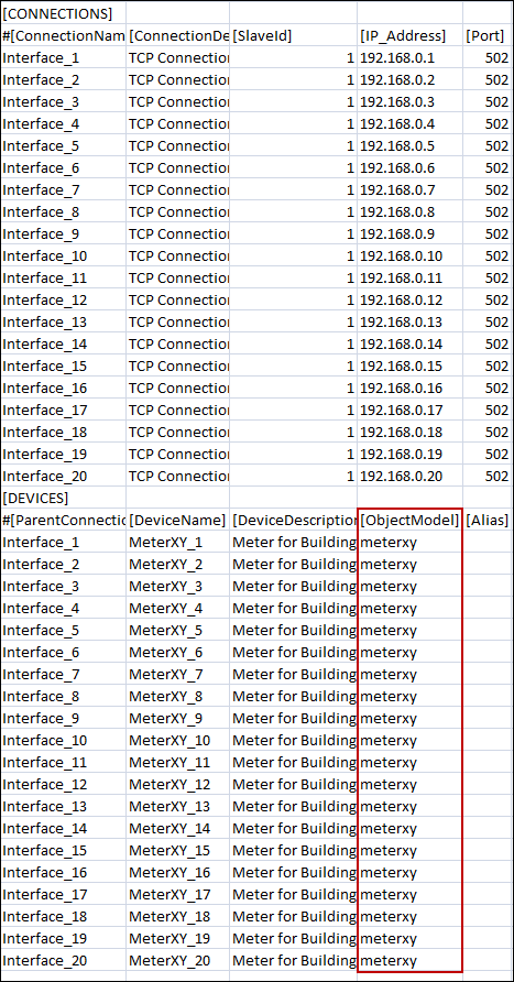 Benutzerdefiniertes Gerät, Szenario 1 (CSV-Datei mit Excel geöffnet)