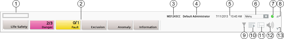 Aufgeklappte Alarmübersichtsleiste